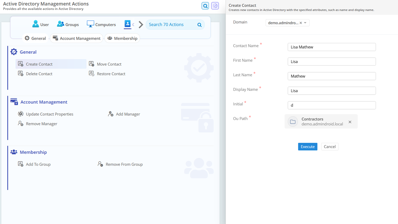AD Contact managment with AdminDroid